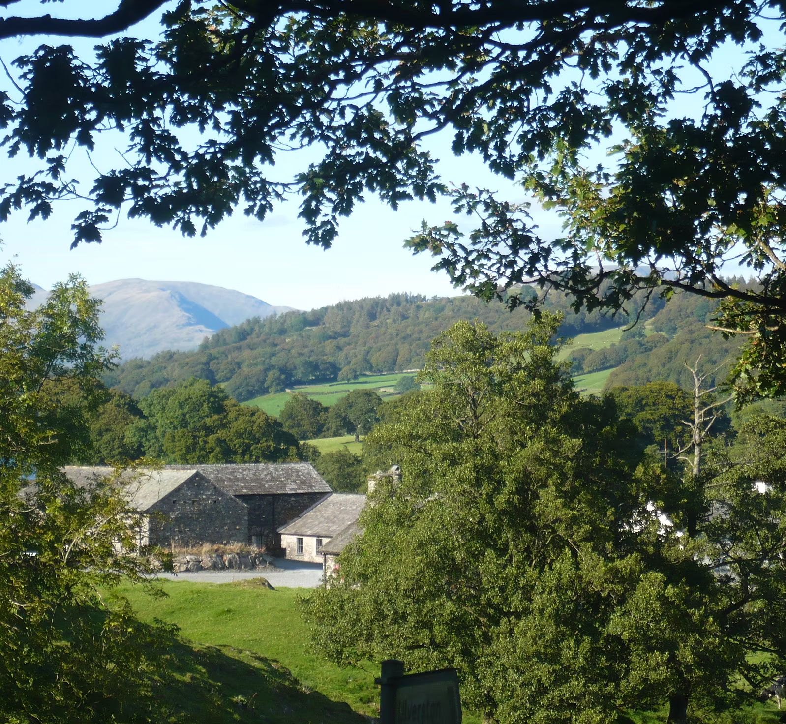 Scenic view of a house surrounded by trees and mountains