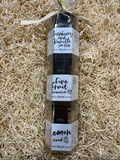 Bottle of Five Fruit lemon curd on a bed of straw