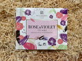 Box of Whitaker's Rose & Violet Creams on a bed of straw